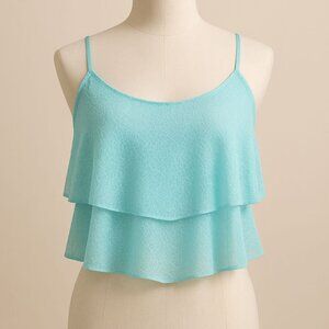 Charlotte Russe ✦ Turquoise Ruffle Crop Top M ✦ Spaghetti Strap Layered Breezy